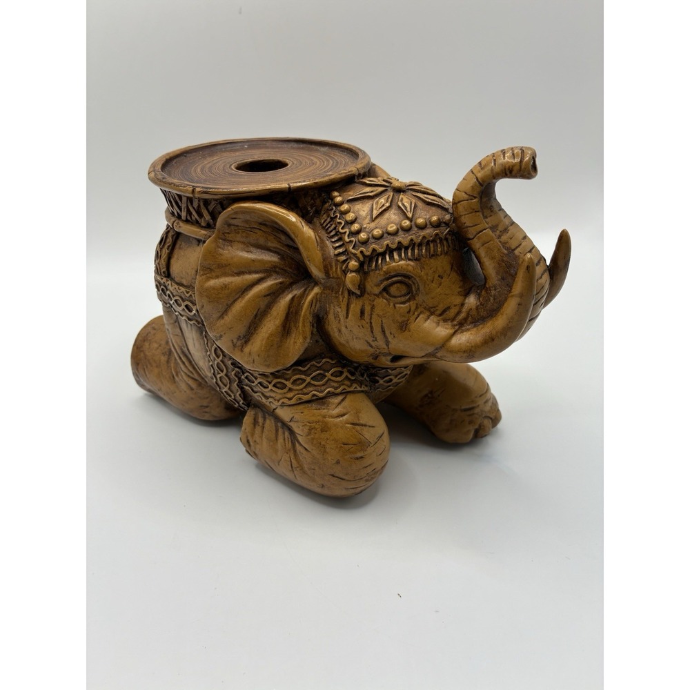 Elephant Pillar Candle Holder Decorative Resin Trunk Up 5" X 7"